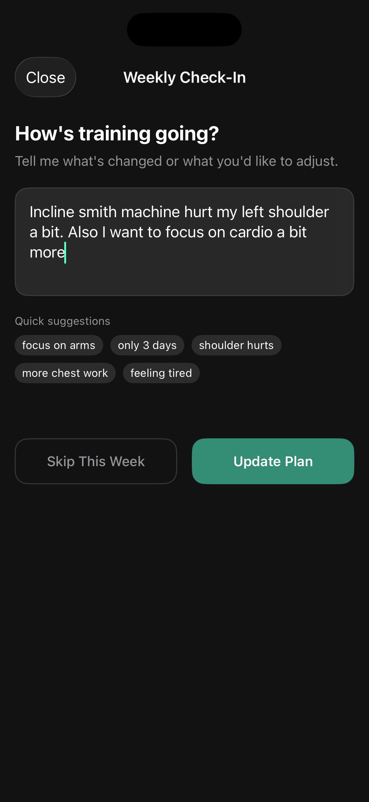Weekly check-in with AI coach